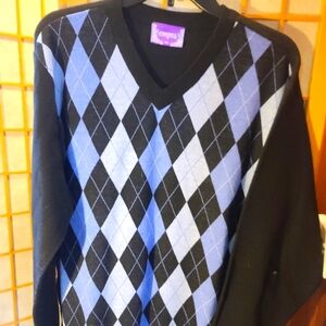 Men's Black and Blue Argyle Sweater